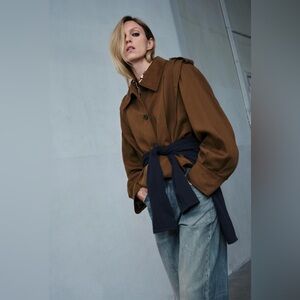 NWT ZARA Pleated Jacket w/ Tabs Eco-Friendly Chocolate Brown Size M